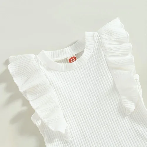 Miniatura 73 de TheFound Trajes de verano para niñas pequeñas, sin mangas, de punto acanalado, halter, pantalones cortos, ropa para recién nacidos, conjunto de 3