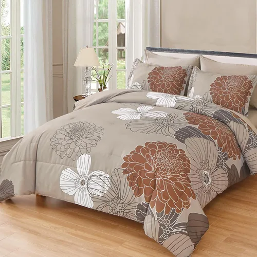 Miniatura 23 de Yiran - Juego de edredón de 7 piezas en una bolsa, edredón floral amarillo con flores, ropa de cama de microfibra suave, tamaño King