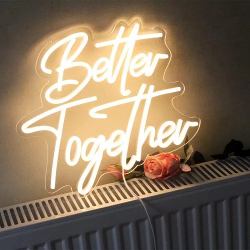 Miniatura 6 de DAKABUKA Better Together - Letreros de neón LED de neón blanco cálido para decoración de pared de despedida de soltera, fiesta de compromiso