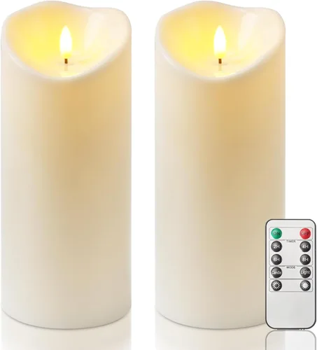Miniatura 32 de Homemory Velas sin llama impermeables para exteriores de 4 x 12 pulgadas con temporizadores y control remoto, velas que funcionan con pilas, velas
