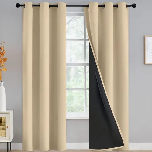 Miniatura 214 de Yakamok Cortinas negras, cortinas de ventana con aislamiento térmico y eficiencia energética para dormitorio, cortinas opacas completas y cortinas