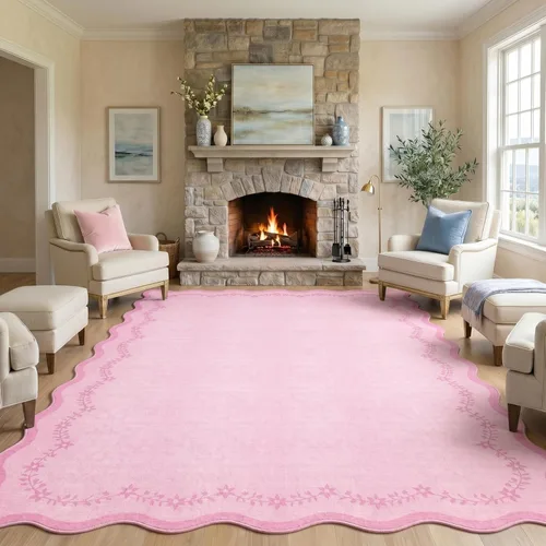 Miniatura 32 de GarveeHome Alfombra de entrada festoneada, 2 x 3, color azul sólido, lavable, alfombra floral para entrada interior, alfombra floral antideslizante