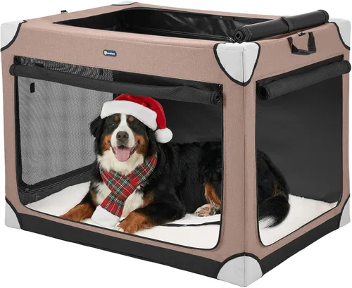 Miniatura 8 de Veehoo Jaula grande para perros para interiores y exteriores, portátil, plegable, para perros, 42 pulgadas, suave, plegable, con ventanas de malla