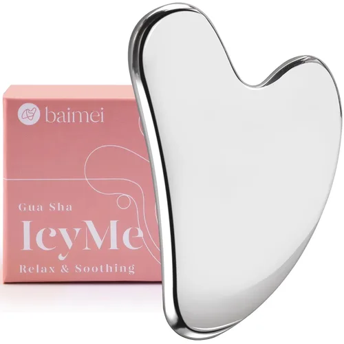 BAIMEI IcyMe - Masajeador facial Gua Sha de acero inoxidable | Relaja los músculos de la espalda | Escultura facial | Rutina diaria de belleza |