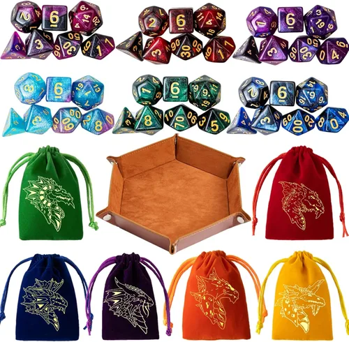 Miniatura 9 de DND Conjunto de Dados 42 Pzs Dados Poliédricos Dungeons and Dragons de Rodamiento para Juegos de Mesa D&D RPG MTG Dados al Por Mayor con Bolsas