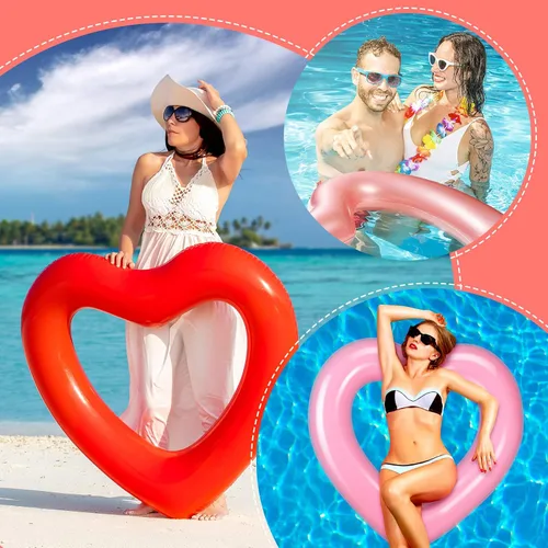 Miniatura 7 de Zhanmai 3 Pcs Inflatable Heart Pool Float 47.3 x 39.4 Inch Swim Heart Shaped Pool Rings for Adults Water Floatie Summer Swimming Tube for Beach