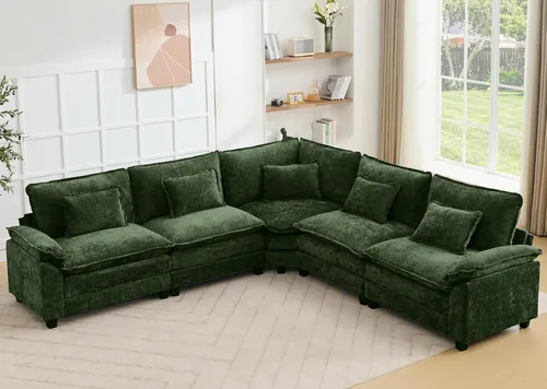 Miniatura 26 de Juego de sofá seccional modular de gran tamaño, sofá de nube convertible de asiento profundo, sofá esquinero grande en forma de L con cojines Beige