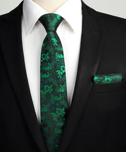 Miniatura 52 de Corbatas florales tejidas clásicas para hombre, corbata cuadrada de bolsillo, corbatas formales para hombres, boda con pañuelo