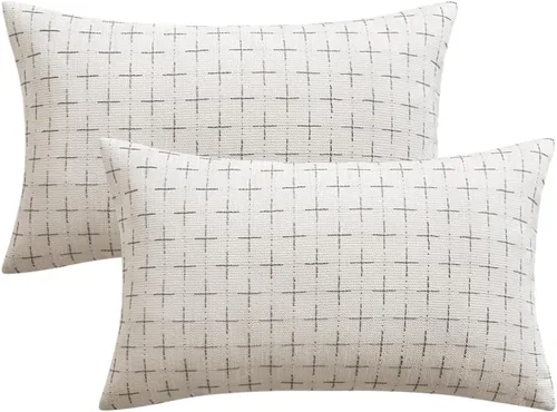 Miniatura 271 de MIULEE - Juego de 2 fundas de almohada decorativas de lino de arpillera navideñas, modernas, estilo campestre, rústicas, tejidas, con textura