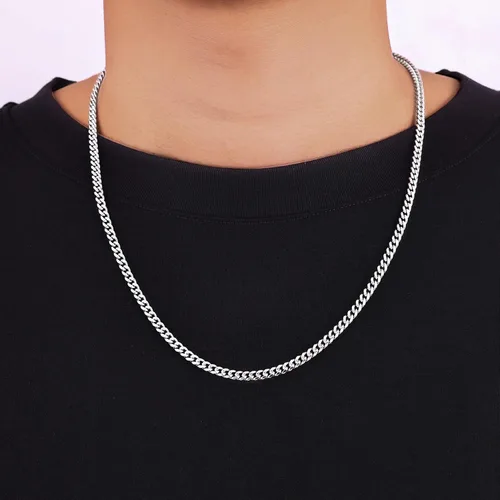Miniatura 3 de Fiusem Cadena de eslabones cubanos en tono plateado para hombres, collares de cadena de acero inoxidable para hombres y mujeres, ancho 4560.315 in