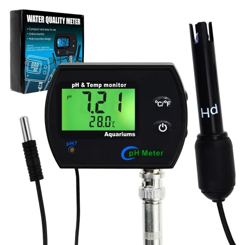 Monitor de pH y temperatura 2 en 1, medidor de pH con función de retroiluminación, pantalla dual 0.00 ~ 14.00pH °C/ °F probador de calidad de agua