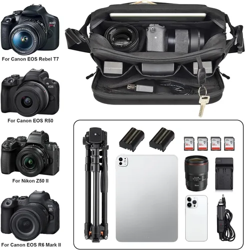 Miniatura 2 de Comecase Bolsa rígida para cámara DSLR y sin espejo/resistente al agua con soporte para trípode, acceso rápido para viajes, fotografía de calle