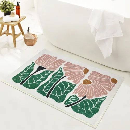 SHIYUE Bonita alfombra de baño con diseño de flores para alfombras de baño, microfibra ultra suave y esponjosa, absorción de agua, tapete
