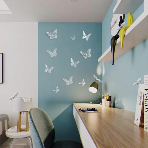 Miniatura 4 de SAOROPEB Decoración de pared de mariposa 3D, 48 piezas, 4 estilos, 3 tamaños, adhesivo metálico extraíble para pared, calcomanías murales