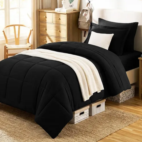 Miniatura 26 de CozyLux Juego de edredón tamaño individual XL, color beige, juego de cama de 5 piezas individual XL, juego de ropa de cama suave extra largo