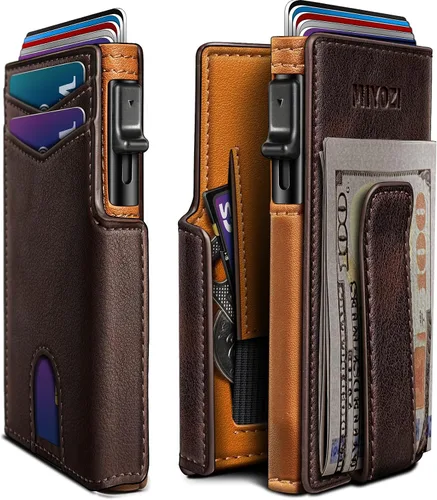 Miniatura 15 de miyozi Billetera para hombre, con clip para dinero, bolsillo para monedas, ventana para identificación, delgada, bolsillo frontal con bloqueo RFID