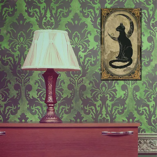 Miniatura 3 de Letrero colgante retro de Halloween en madera, arte de pared gótico de gato negro y luna con 2 ganchos en la parte posterior, obra de arte
