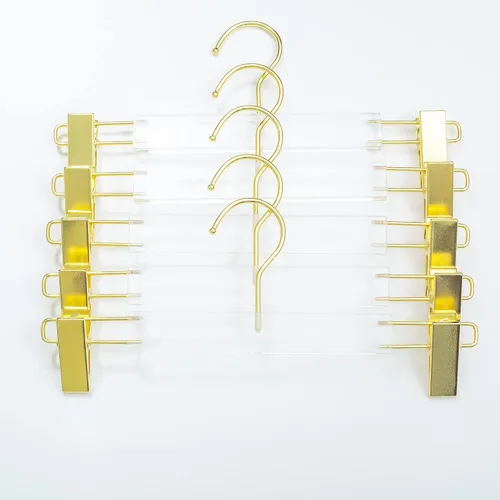 Miniatura 9 de HomeCube USA - Percha de acrílico transparente con ganchos dorados y barra, organizador resistente para pantalones, pantalones y más, elegante