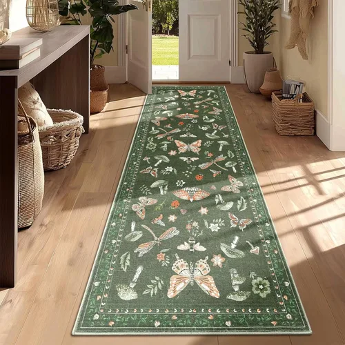 Miniatura 15 de ROYHOME - Alfombra con diseño de hongos e insectos, para pasillos, cocina o baño, antideslizante, lavable, suave, larga, 2 x 6, beige