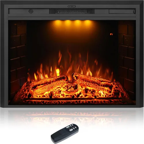 Chimenea eléctrica de 33 pulgadas, chimenea de pared eléctrica con control remoto, registro realista y sonido crujiente, protección contra
