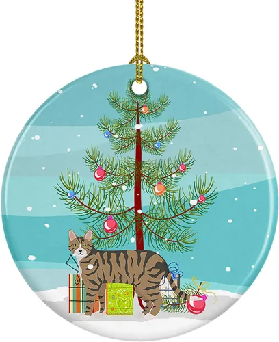 Miniatura 202 de Caroline's Treasures Adorno de cerámica con texto en inglés "Merry Christmas" para colgar en el árbol de Navidad, decoración para el hogar, Navidad