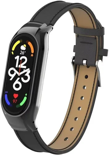Compatible con Xiaomi Mi Band 7 Band, correa de repuesto de cuero accesorios de correa de pulsera con marco de metal para Xiaomi Mi Band 7 Smart