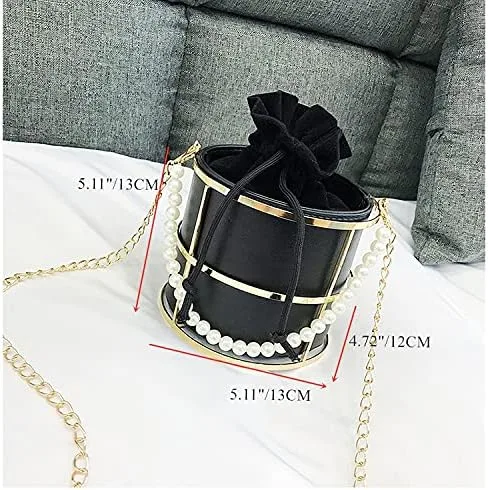 Miniatura 4 de Bolso de embrague para las mujeres de la perla de la noche de los bolsos de la tarde del metal de la manija superior del cubo del bolso de cristal