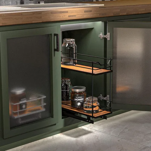 Miniatura 4 de Home Zone Living Organizador de armario de cocina extraíble con 2 niveles de almacenamiento para un fácil acceso, 7.5 pulgadas de ancho x 20 Negro