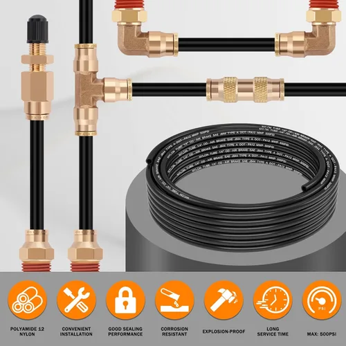 Miniatura 7 de CheeMuii 30 pies 1/4 línea de aire DOT 1/4" PA12 tubo neumático de nylon 9.1 metros 1/4 pulgada OD tubo de aire neumático tubo de línea de aire