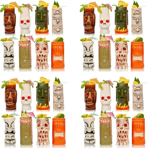 Miniatura 10 de LEMONSODA Vasos de cerámica tiki hawaianos (cerámica, juego de 4)
