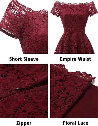 Miniatura 4 de Dressystar Vestido tipo cóctel, de encaje, para mujer, vestido irregular con vuelo y hombros descubiertos, para dama de honor, fiesta formal