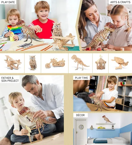 Miniatura 4 de Puzzled Kit de construcción de rompecabezas 3D de madera de tiranosaurio
