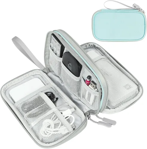 Miniatura 8 de FYY Organizador electrónico, organizador de cables de viaje, bolsa de transporte para accesorios electrónicos, portátil, impermeable, doble capa