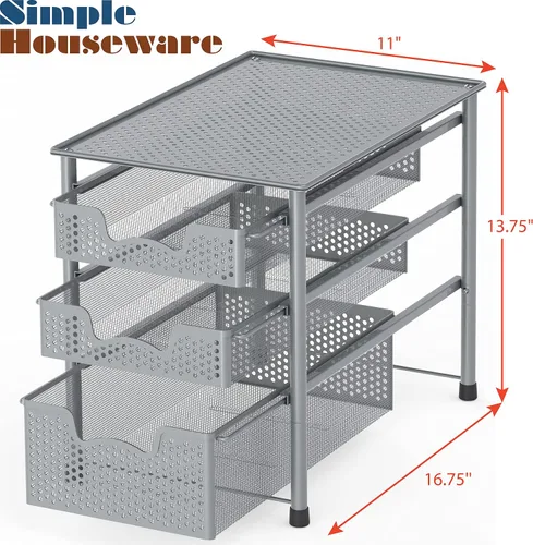 Miniatura 3 de Simple Houseware - cajón organizador apilable de 3 niveles, color plateado Plata