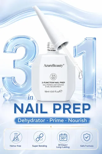 Miniatura 3 de AZUREBEAUTY Deshidratador de uñas de 0.6 fl oz y capa base de imprimación, preparación nutritiva de uñas 3 en uno, sin ácidos y sin hema, secado