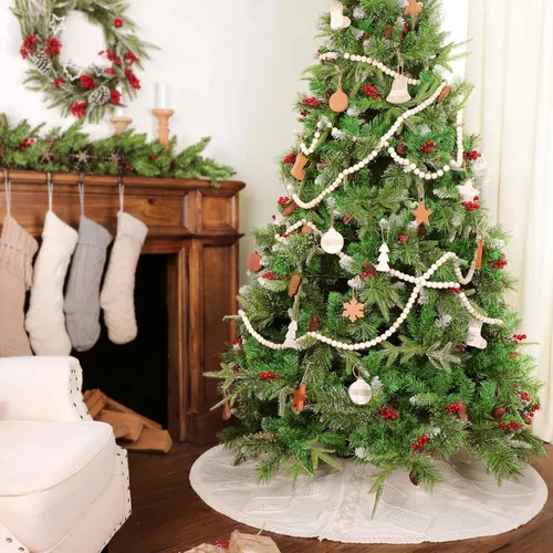 Miniatura 6 de Falda de árbol de Navidad de 48 pulgadas: Falda de árbol de punto de cable trenzado en diamante para árbol de 7.5 pies, falda de árbol blanco crema