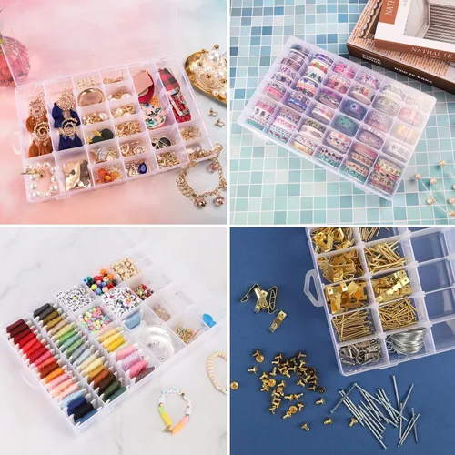 Miniatura 6 de OUTUXED Caja Organizadora de Plástico Transparente de 36 Cuadrículas con Divisores de Compartimentos Ajustables, Caja de Colección de Rocas