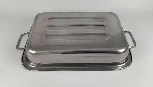 Miniatura 4 de Tredoni Bandeja rectangular de acero inoxidable para hornear profunda de 10 pulgadas, dos asas plegables, para asar pollo, lasaña para hornear