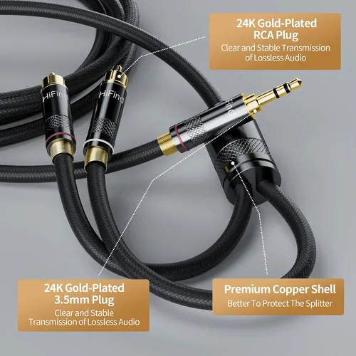 Miniatura 3 de HiFind Cable de audio estéreo RCA de 0.138 in a 2 de 4 pies (sonido real de alta fidelidad, chapado en plata, cobre y resorte trenzado SR), cable