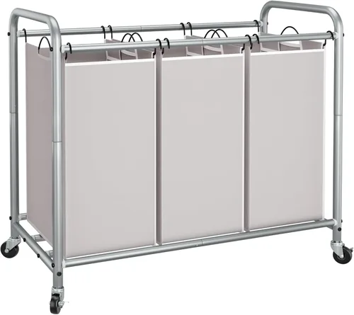 STORAGE MANIAC Clasificador de ropa sucia de 3 secciones, carrito de lavandería de 35.6 galones (135 L) con ruedas resistentes con cerradura y Gris