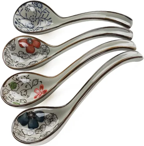 Miniatura 5 de 4 cucharas de sopa, cuchara de sopa de cerámica, juego de 4 cucharas de ramen japonesas, cuchara de sopa asiática, mango largo, perfecto