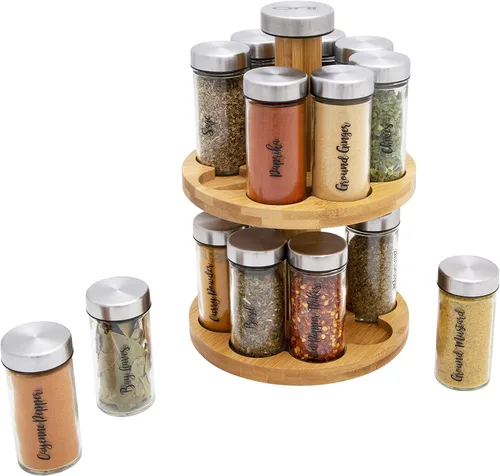 Miniatura 2 de Orii Estante de especias para 16 tarros con especias incluidas, organizador giratorio de torre de 2 niveles para especias y condimentos de cocina