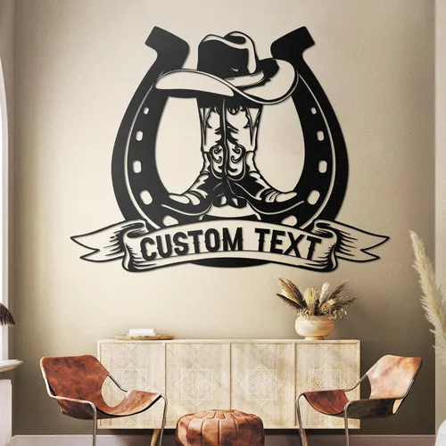 Letrero de metal de vaquero personalizado, letrero de nombre de metal personalizado, decoración de pared de vaquero vintage, arte de metal al aire