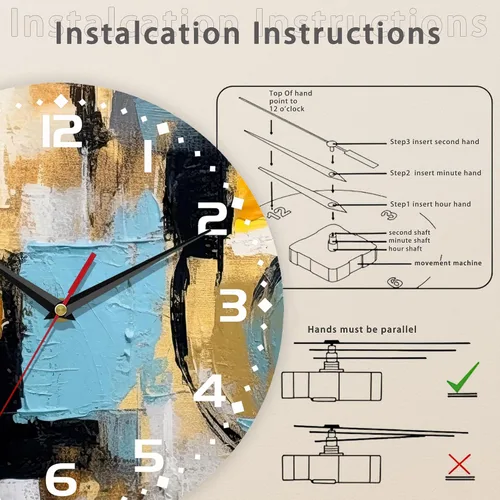 Miniatura 4 de Reloj de pared, arte abstracto colorido, pintura al óleo, reloj de pared silencioso sin tictac, funciona con pilas, 10 pulgadas, decoración
