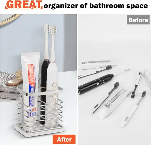 Miniatura 5 de Soporte para cepillos de dientes, lujoso soporte de metal para cepillo de dientes y pasta de dientes con base de mármol para baño, diseño calado