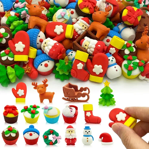 Miniatura 10 de LanMa 30 piezas de borradores de Navidad para niños, rompecabezas de animales, borrador de escritorio, mascotas, recompensas de aula, recuerdos