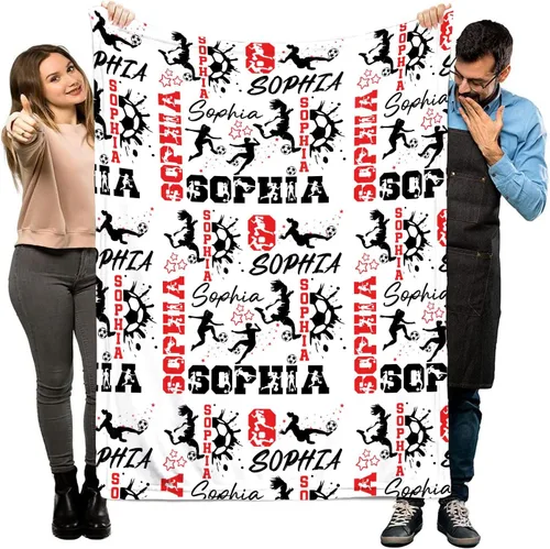 Manta de fútbol personalizada, manta de fútbol personalizada suave y acogedora de vellón sherpa, mantas con nombre personalizado para papá, esposo,