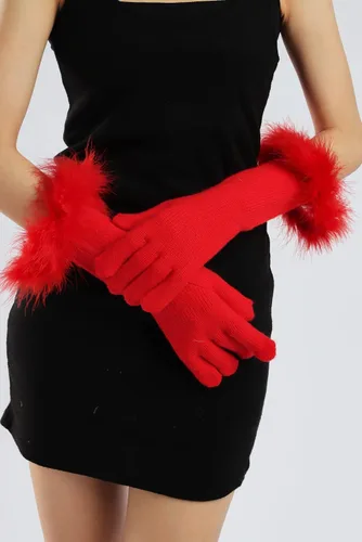 Miniatura 63 de Sahabowi Guantes de cuero para clima frío Manopla de lana cálida de invierno para mujeres