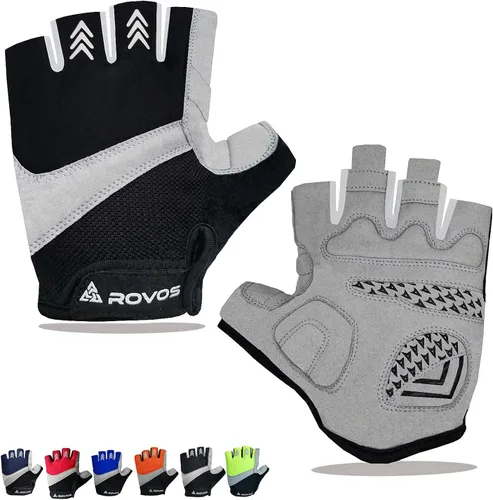 ROVOS Guantes de ciclismo para hombres y mujeres, guantes de ciclismo acolchados de medio dedo de 0.197 in, transpirables de montaña y carretera