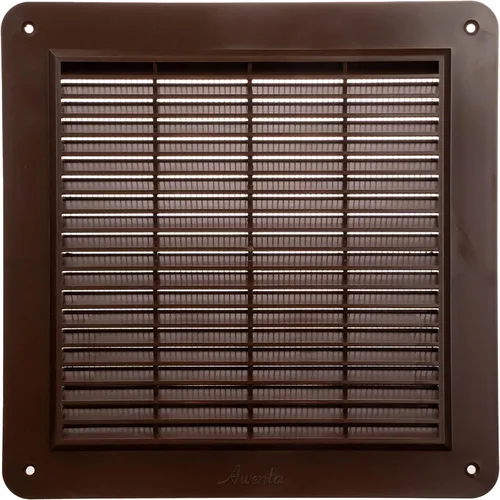 Rejilla de ventilación cuadrada marrón, medida interior de 8 x 8 pulgadas, malla protectora y tornillos incluidos. Registro de ventilación de